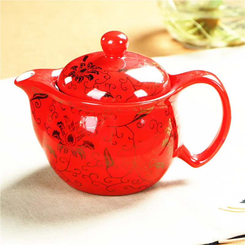 Special Sale with Filter Red Wedding Gift China Grab Teapot Set  Handle  Ceramic  Ceramic  401-500ml  Tea Pot Strainer