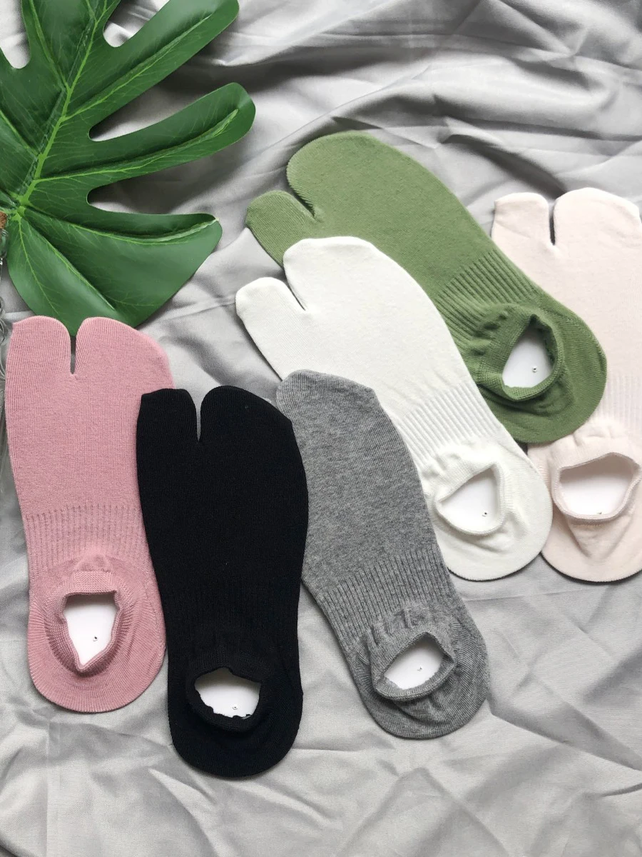 Summer Couple Tabi Socks Split Toe Solid Color Comfortable Breathable Two-Toe For Women Men Non-slip Invisible Low Cut Boat Sox