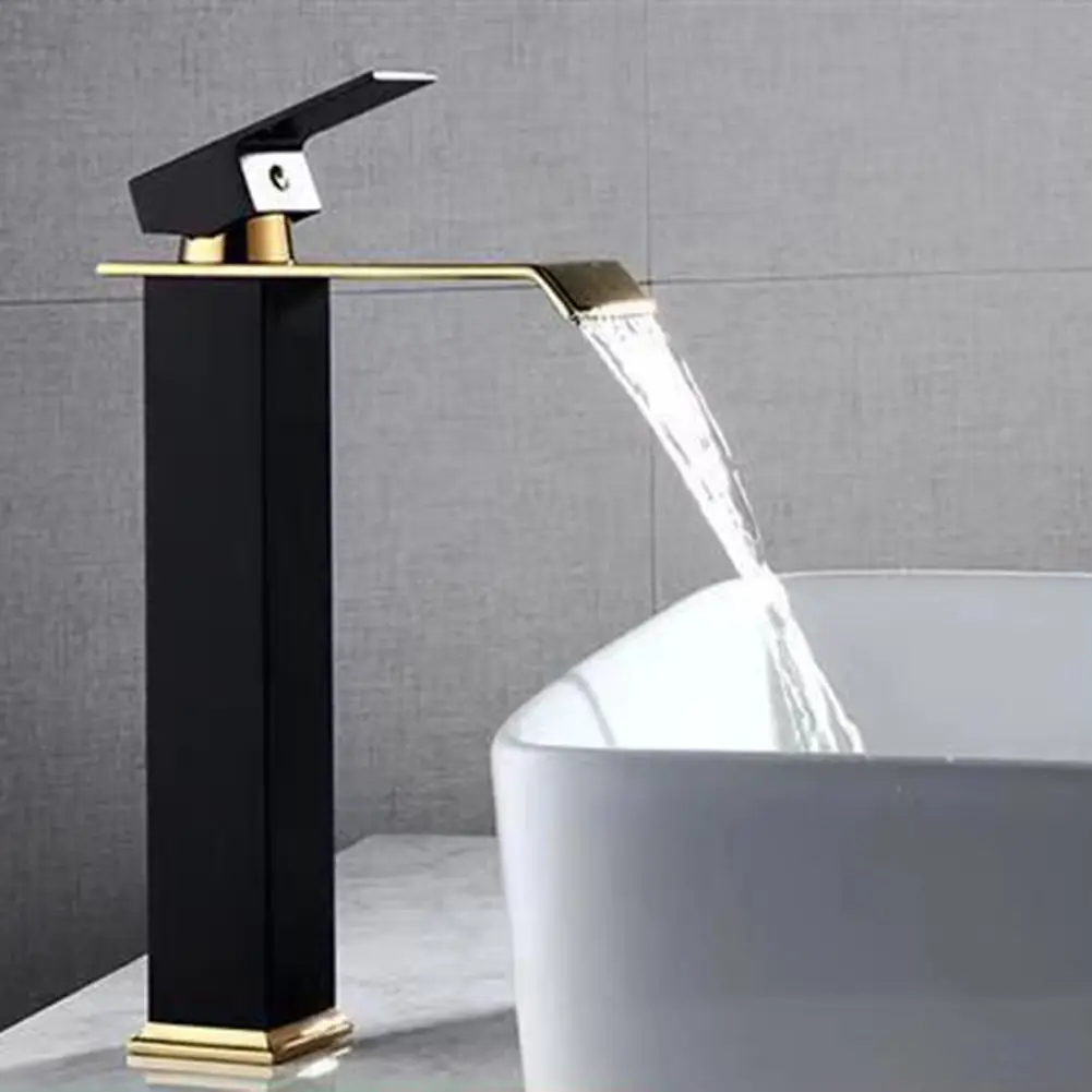 

Waterfall Tall Basin Faucet Deck Mounted Bathroom Sink Tap Black Gold Cold And Hot Water Mixer Tap Vanity Vessel Sink Faucets