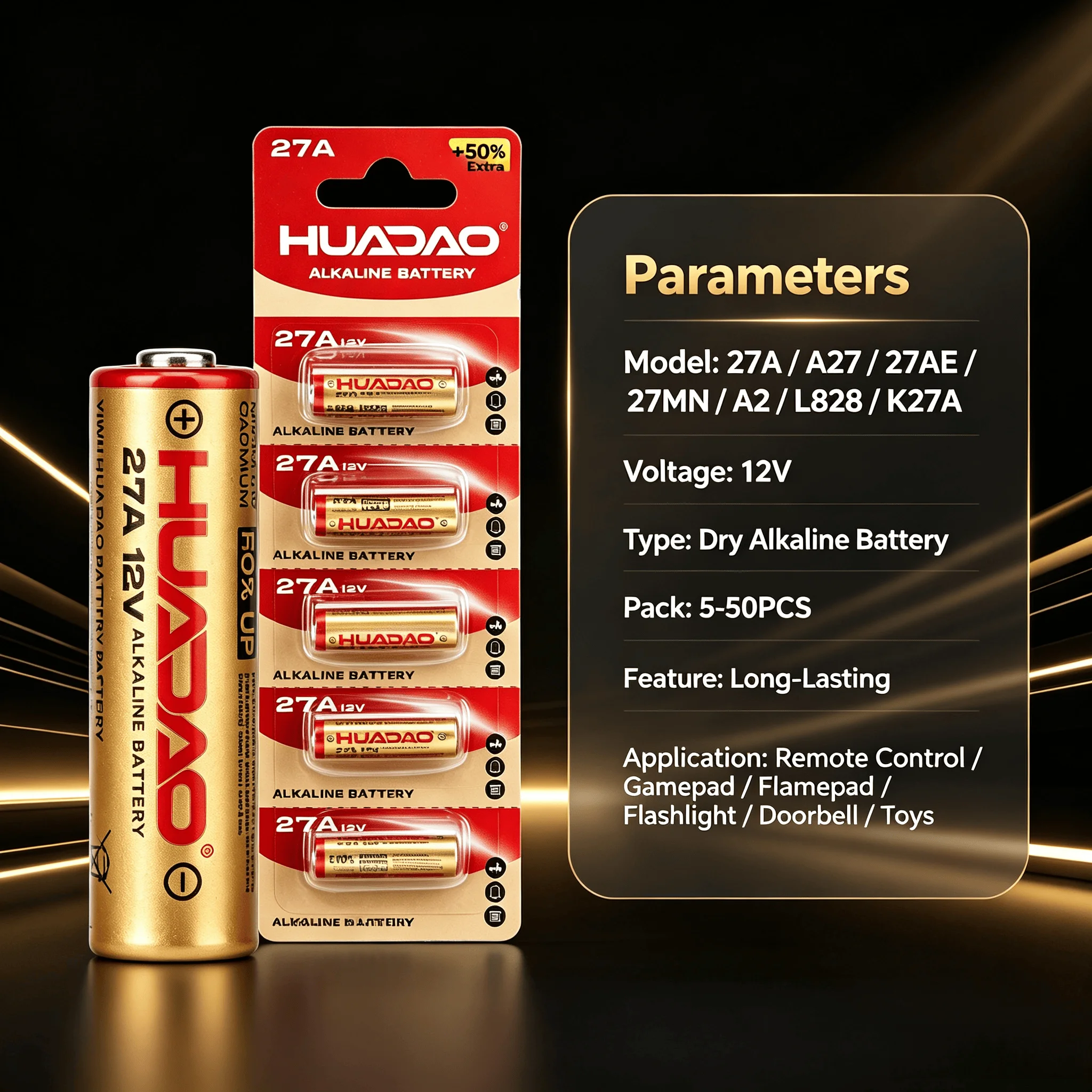 5‑50PCS 12V 27A Long‑Lasting Alkaline Battery A27 L828 K27A For Remote Control Gamepad Flashlight Doorbell Toys