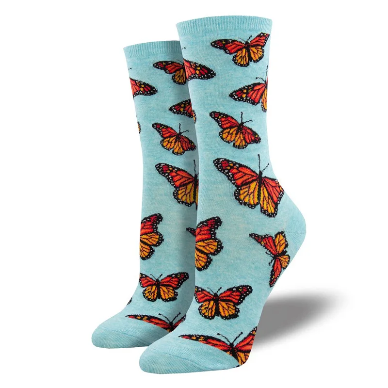 Calcetines informales de algodón suave para hombre y mujer, medias con diseño de mariposa, flores, cachorro, perro, Unisex