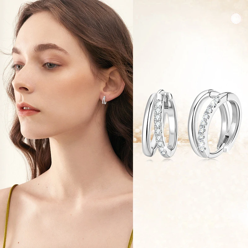 

Двойные серьги-кольца с муассанитом для женщин, стерлинговое серебро 925 пробы, новинка, модные 2022, обручальные украшения, подарок