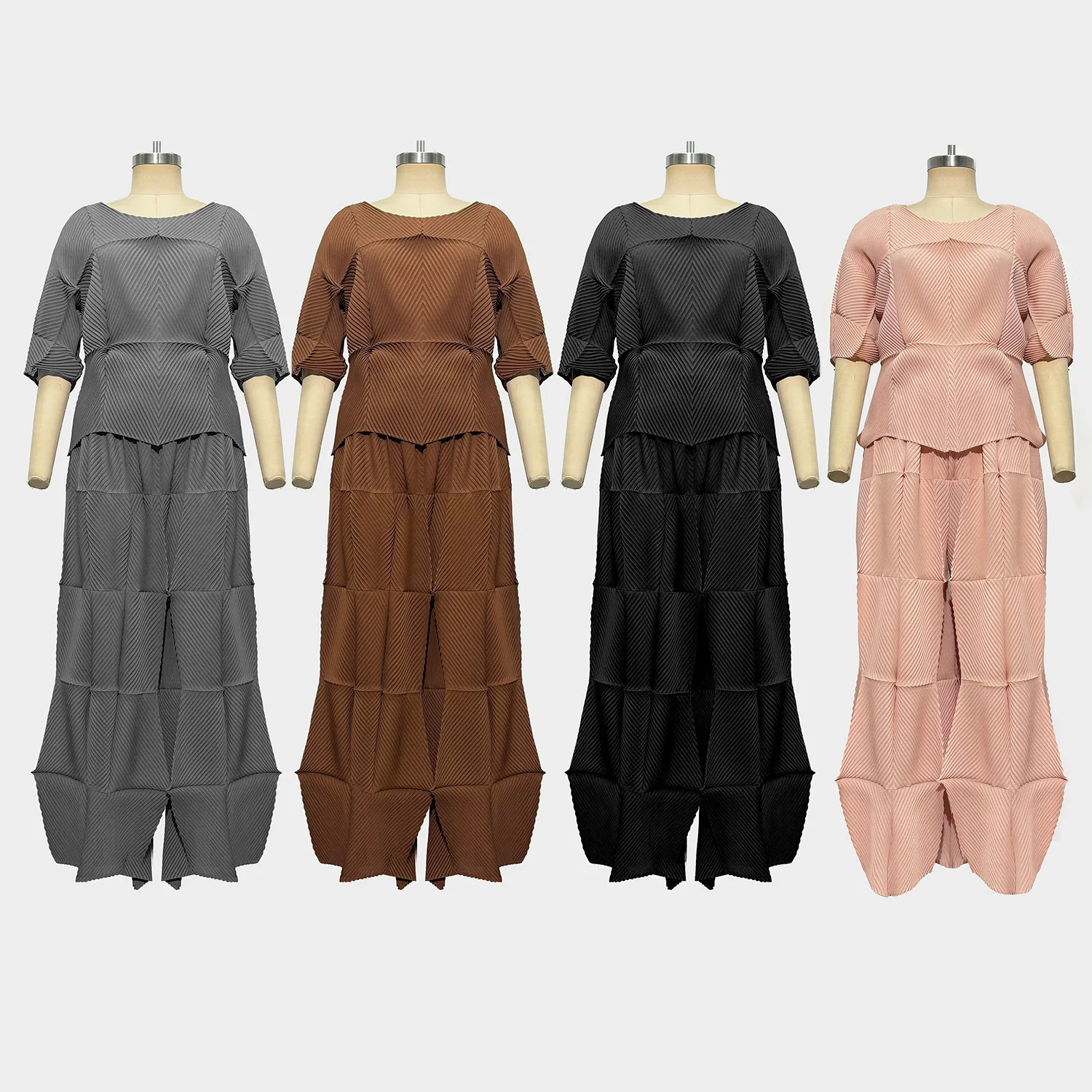 

Miyake Pleated 2025 Spring/summer New Pleated Set Design Sense Harajuku Style Pleated Short Sleeved Top Wide Leg Pants Set