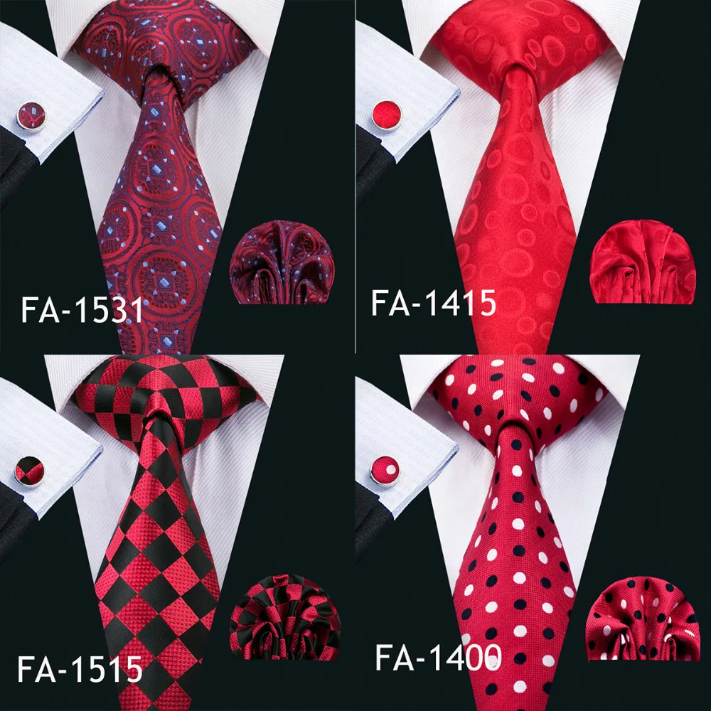 Barry.Wang New Arrival Men\'s Ties For Men Red Ties Set Fashion Woven Neck Tie Hanky Cufflinks Set For Wedding Party Business