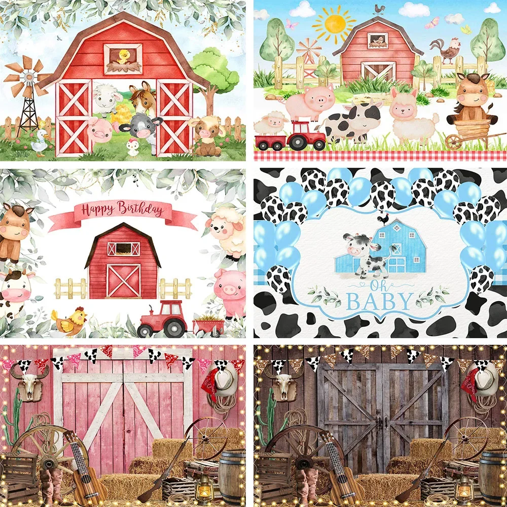 Mocsicka Western Cowboy Boy Girl Birthday Background Banner Red Farm Animal Tractor Decor Backdrop Newborn Baby Shower Photo Kit