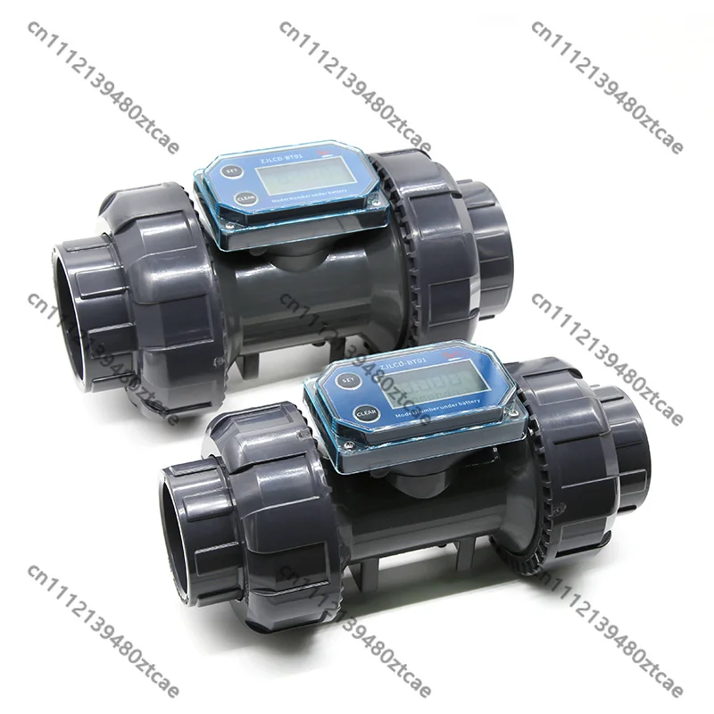 PVC Turbine Water Flow Meter 60.3mm ANSI 60-1160PM Battery Powered Digital Display Paddle Wheel Flow Sensor