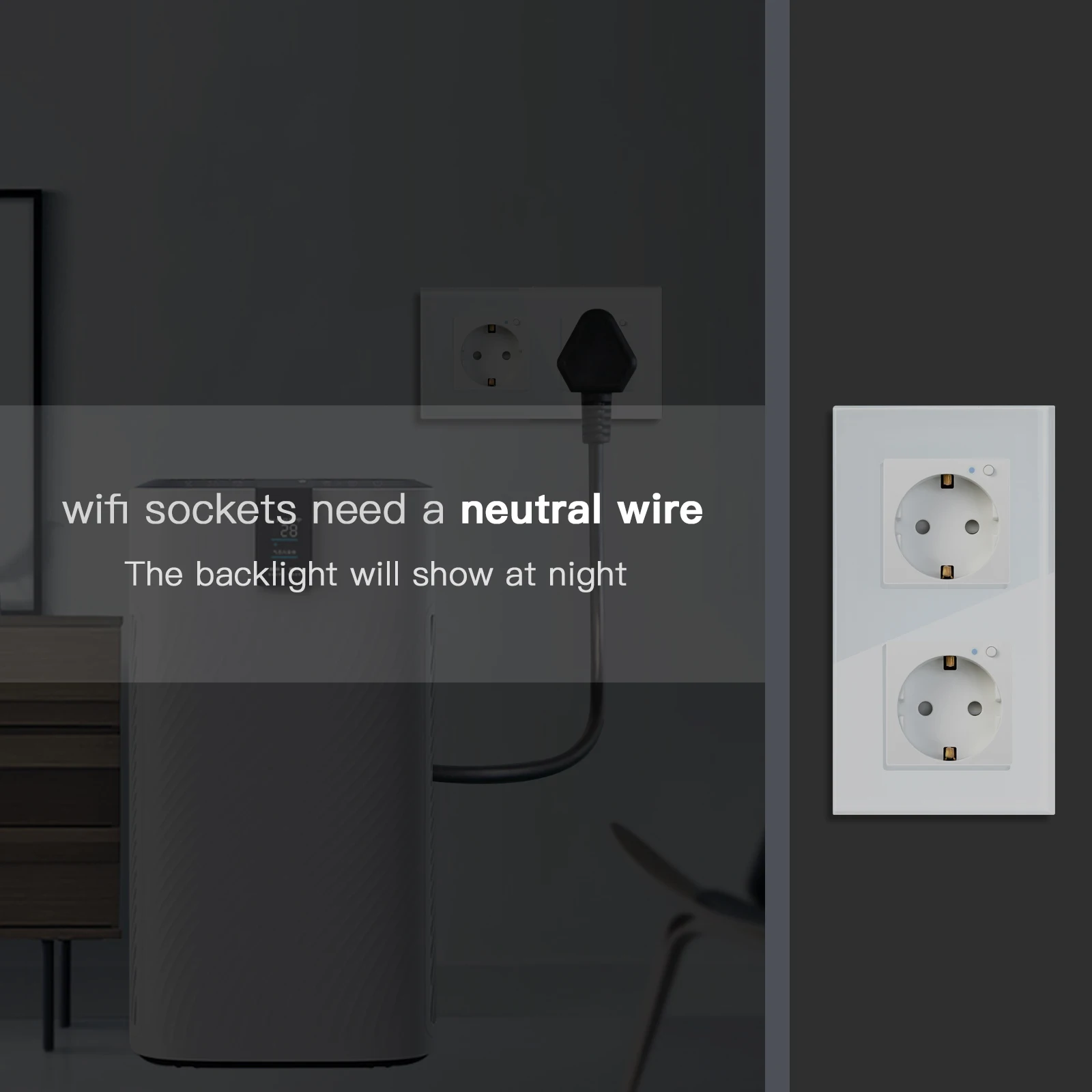 BSEED Smart Wifi Double Socket EU Standard Work With Tuya Alexa Smart Life Crystal Glass Panel Wifi Outltes Timer Function