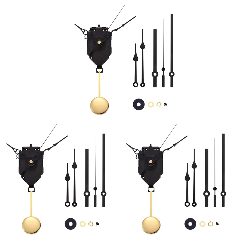 3X DIY Pendulum Clock Movement Mechanism With 3 Pairs Different Hands Quartz Repair Shaft Wall Clock Kit Replacement