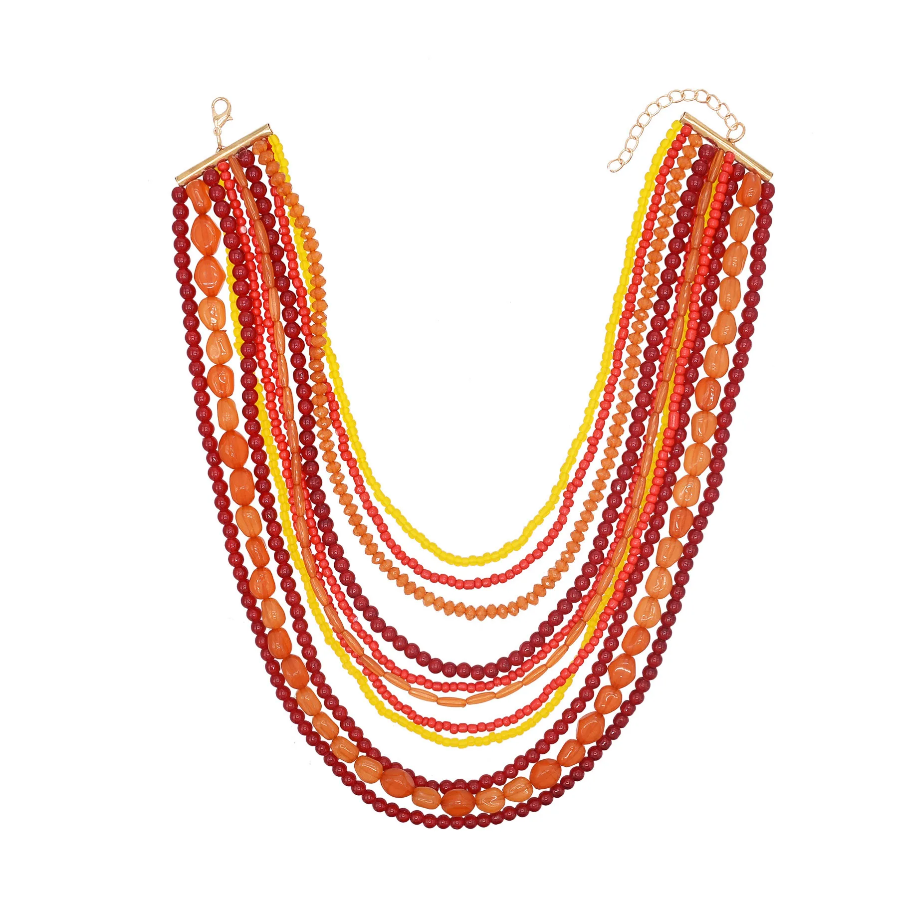 Multi Layer Orange Red Acrylic Resin Bead Necklace for Women European American Trendy Bib Choker Collar Neck Jewelry Accessories