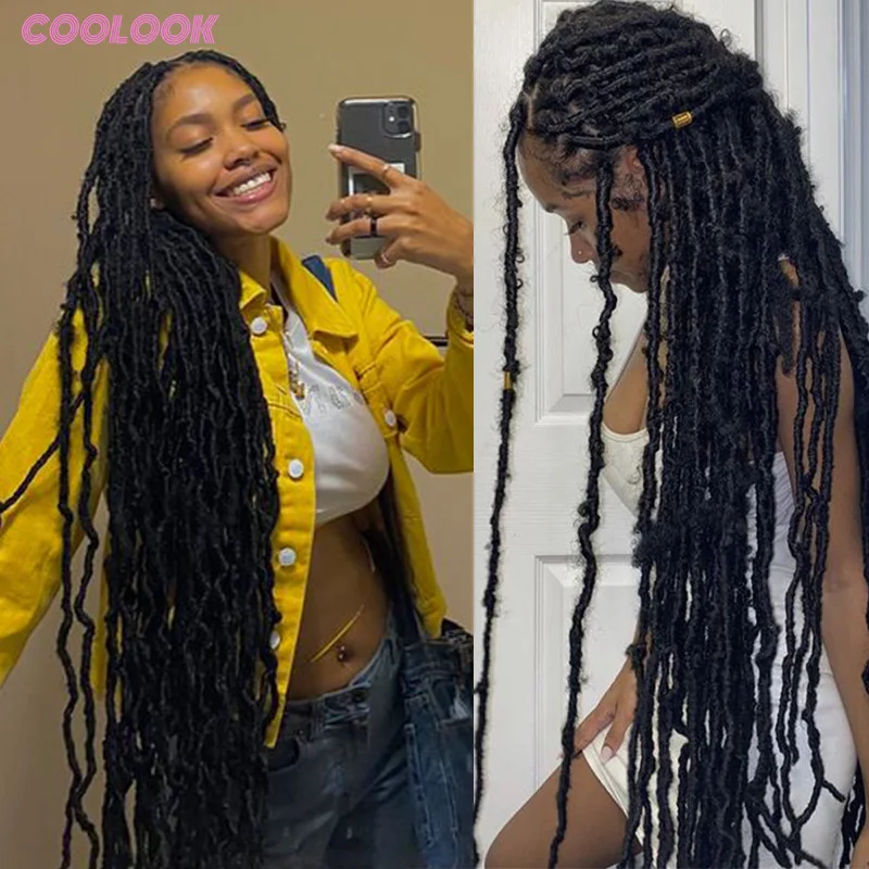 Full Lace Synthetic Box Braided Wigs Butterfly Locs Braids 40" Super Long Knotless Goddess Braids Dreadlocks Wig For Black Women