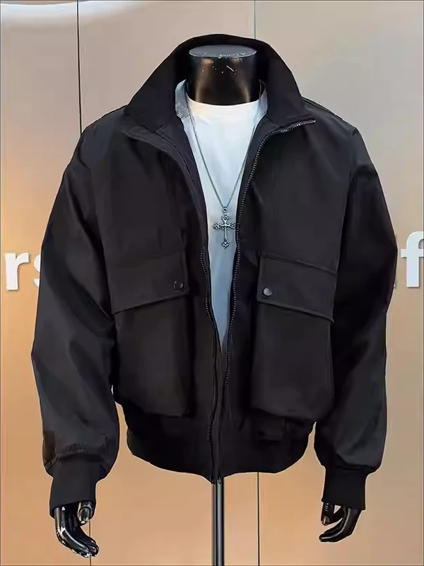 

Bla ort Bomber Jaet Men's Flight Jaet Outdoor Sports Sle Workwear Coat with Big kets Zipper Decoration Loose Fit