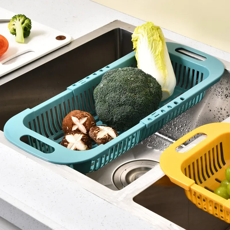 Over The Sink Colander Strainer Basket - Wash Vegetables and Fruits, Drain- Extendable Kitchen Accessories, Gadgets