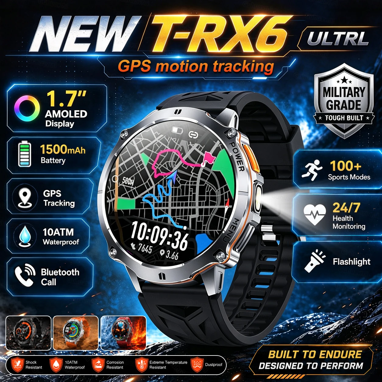 New T-RX6 Ultra Outdoor Sports Smart Watch GPS Compass  Barometer IP68 Waterproof Call Blood Oxygen Military Smartwatch For Men