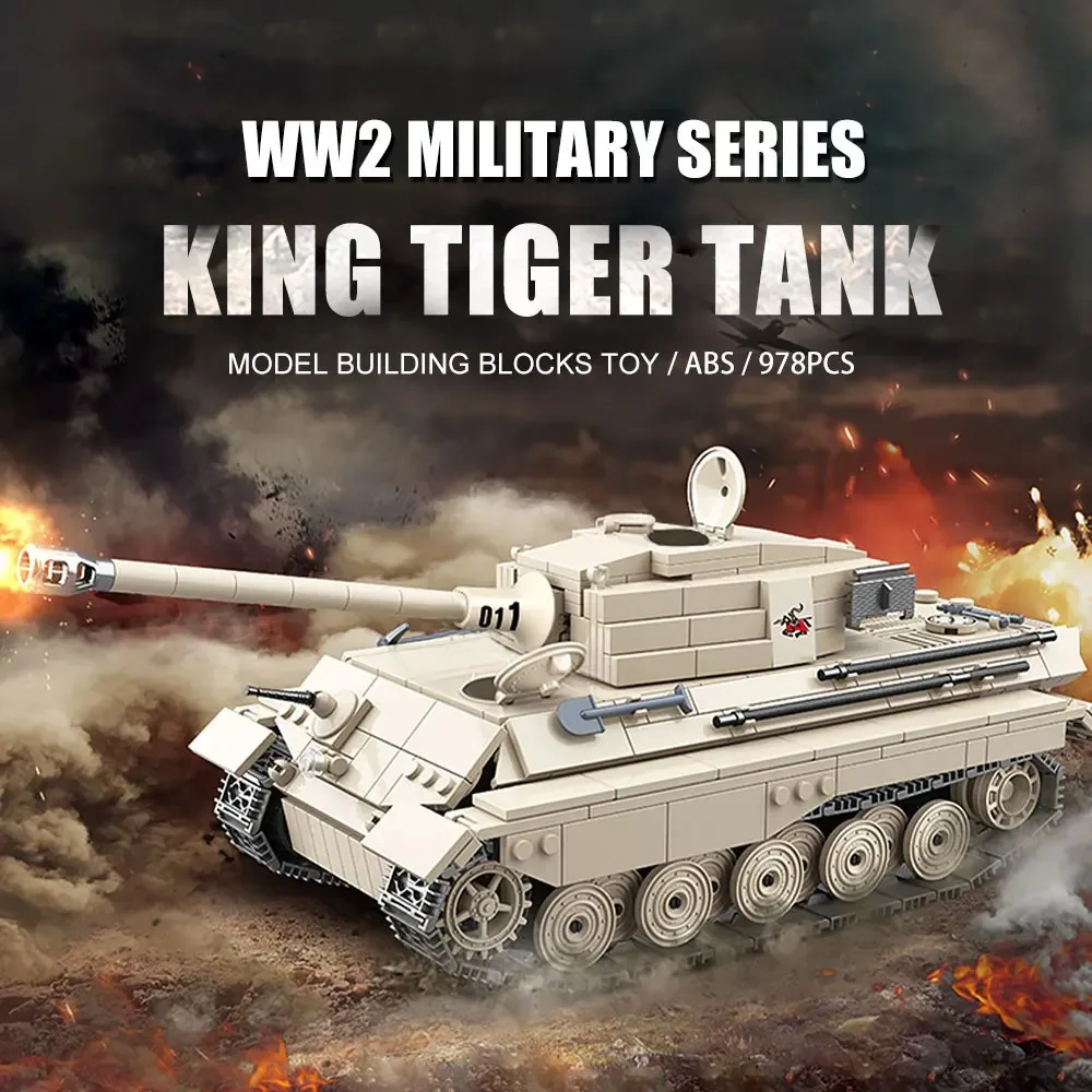 キングタイガー戦車モデルビルディングブロック、moc、ww2ミリタリー、軍隊の武器のレンガ、机の装飾、子供向けの組み立ておもちゃ、ギフト