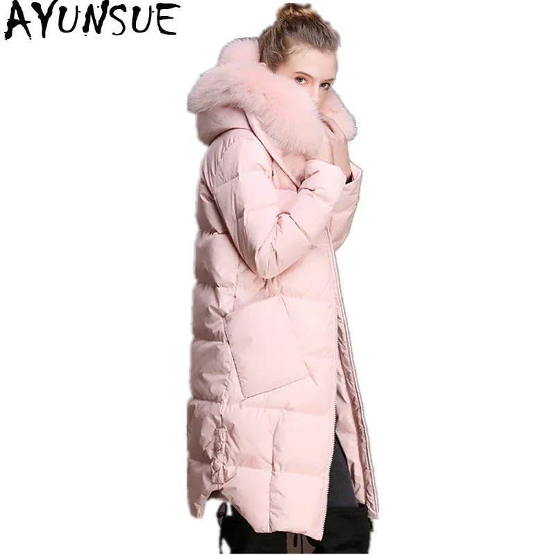 

AYUNSUE Women Long Down Jacket Warm Winter Coat Female Jackets Large Real Fox Fur Colllar Parka jaqueta feminina inverno 83298