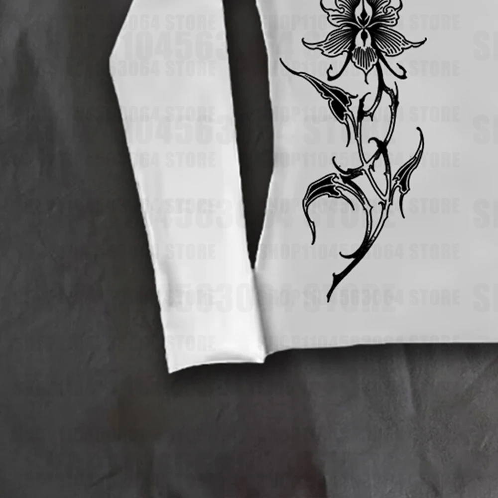 2000년대 아메리칸 고딕 레트로 90년대 에모 탑 일본 의류 Y2K 기하학 패턴 티셔츠 슬림핏 레트로 하라주쿠 긴팔 티셔츠