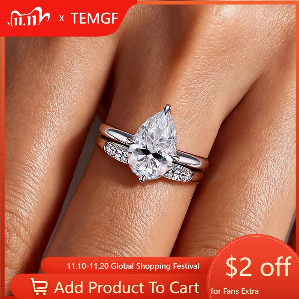 

TEMGF 3CT комплект колец с муассанитом грушевидной огранки для женщин, кольца из серебра S925, предложение, обручальные роскошные ювелирные изделия, сертифицированные