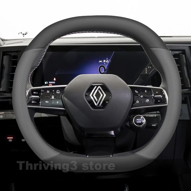 

Leather Car Steering Wheel Cover For Renault Scenic 4 E-Tech 2024 2025 2026 Non-slip Auto interior Renault 4 E Tech Accessories
