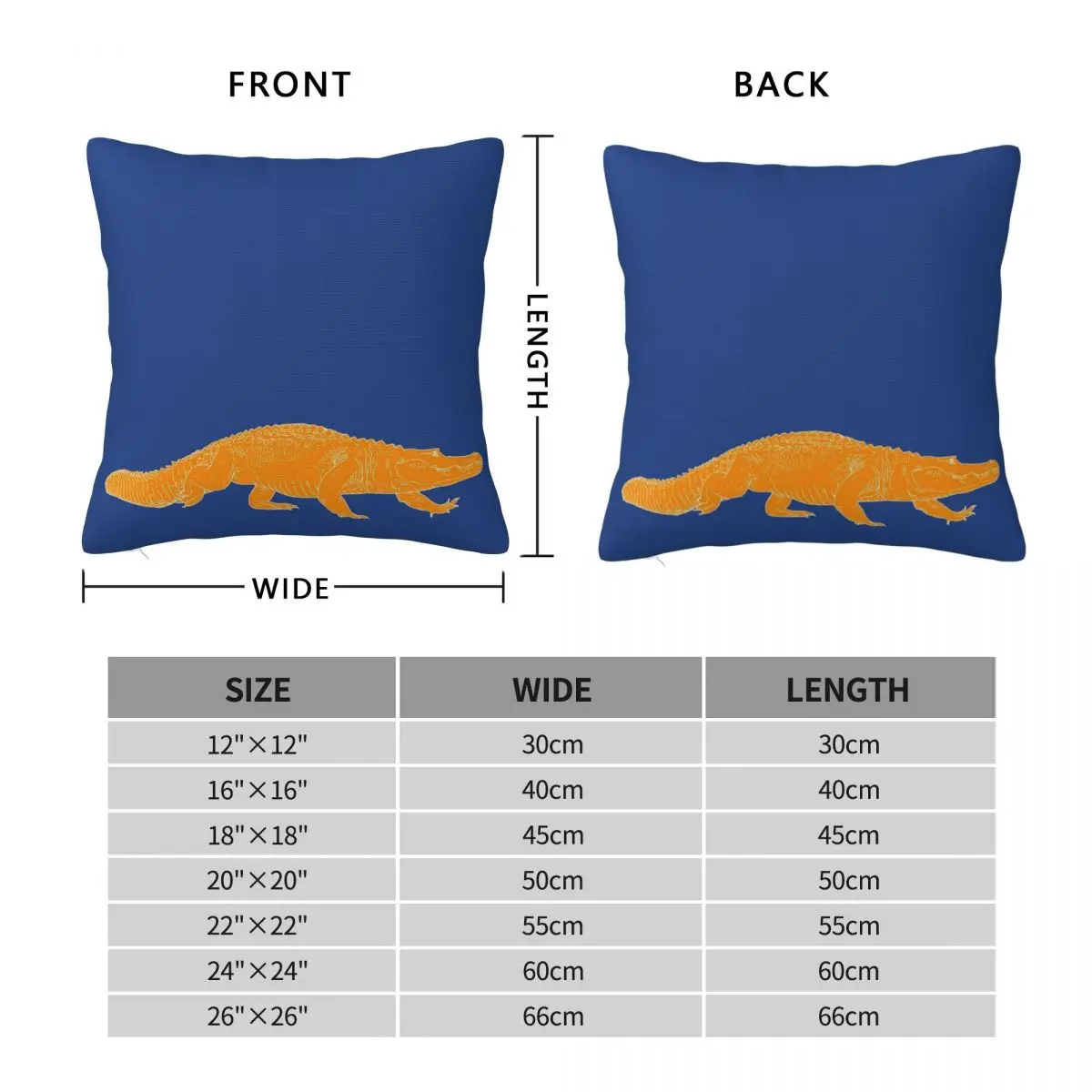 ORANGE Gator Pillowcase Polyester Linen Velvet Printed Zip Decor Room Cushion Cover