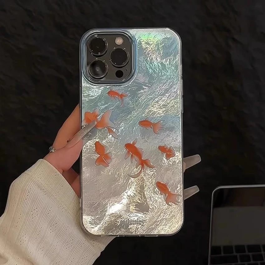 

Colorful Goldfish Phone Case For Iphone 16 15 14 13 Pro 12 11 Max Plus 16Pro Colorful Phone Case Creative 15Pro Cover Hard Shell