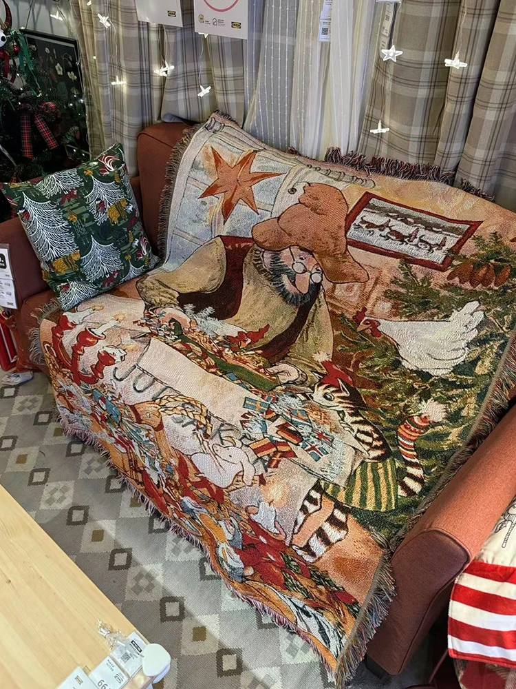 الرجعية قرية أريكة بطانية خيط القطن رمي عيد الميلاد غرفة المعيشة الترفيه غطاء أريكة الشتاء محبوك هدايا السنة الجديدة البطانيات