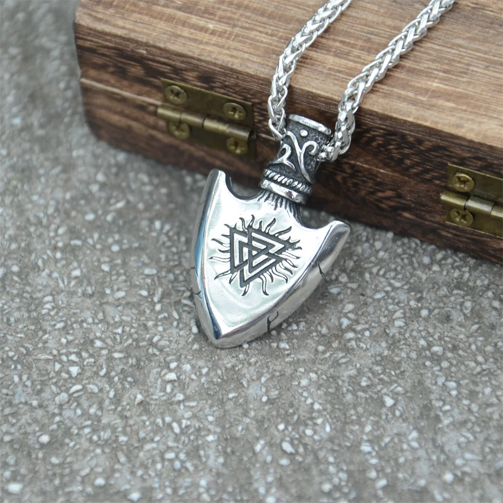 Nostalgie Nie Verblassen Edelstahl Nordischen Valknut Vegvisir Symbole Viking Speerspitze Anhänger Halskette