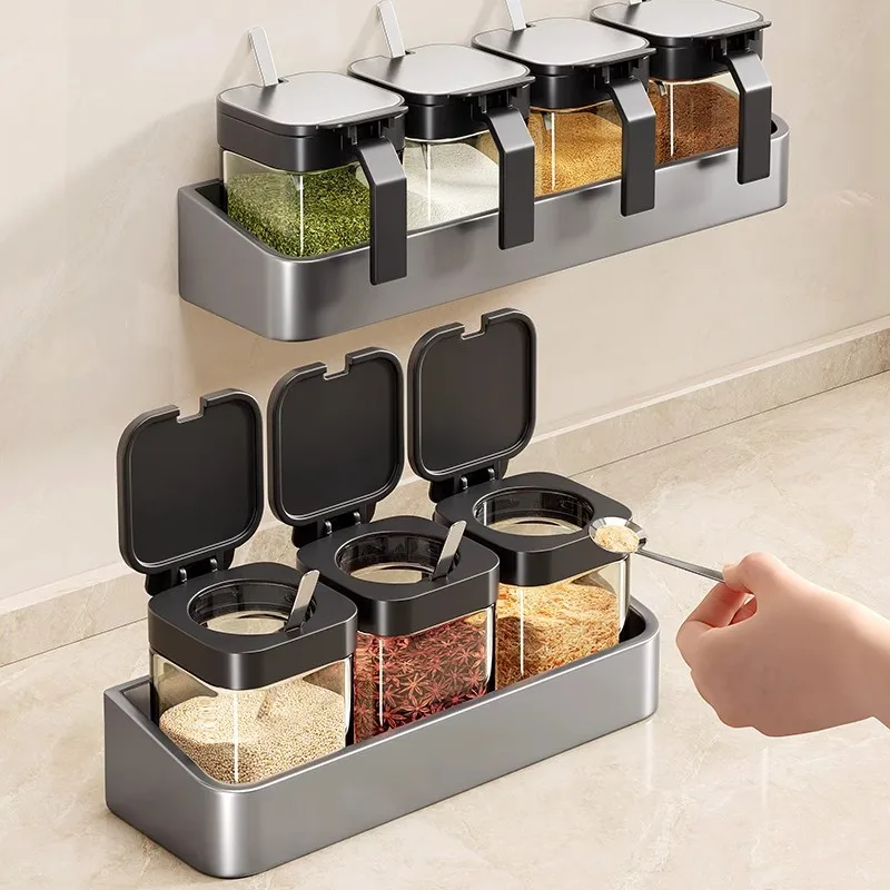 Seasoning Jar Storage Rack Combination Set Seasoning Jar Storage Rack Home Kitchen Wall-mounted Chili Powder Salt Jar