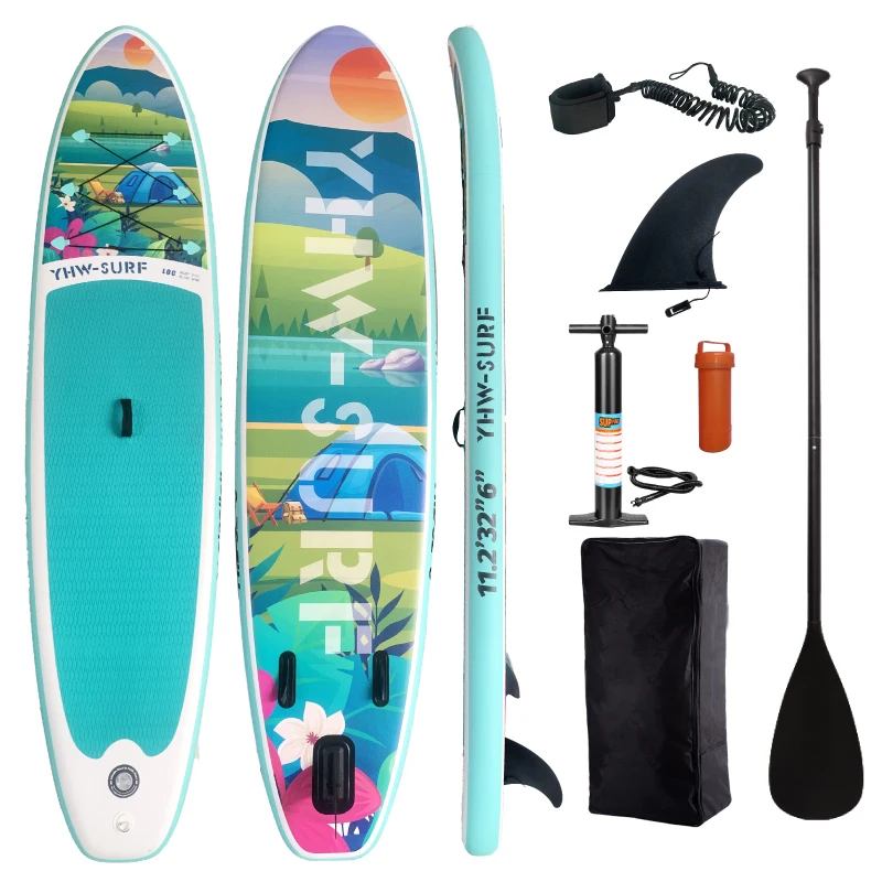 Tabla de Paddle Surf Inflable, con Accesorios y Bomba, Mochila, Correa para el Pie, Aletas Desmontables, Remo y Kit de Reparación