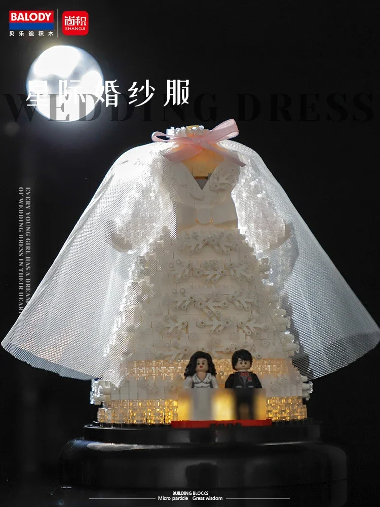 1375pcs+ BALODY Romantic 3D Wedding Dress Micro Building Block Assembly Model Mini Brick Toys For Girlfriend Propose Gift 18415