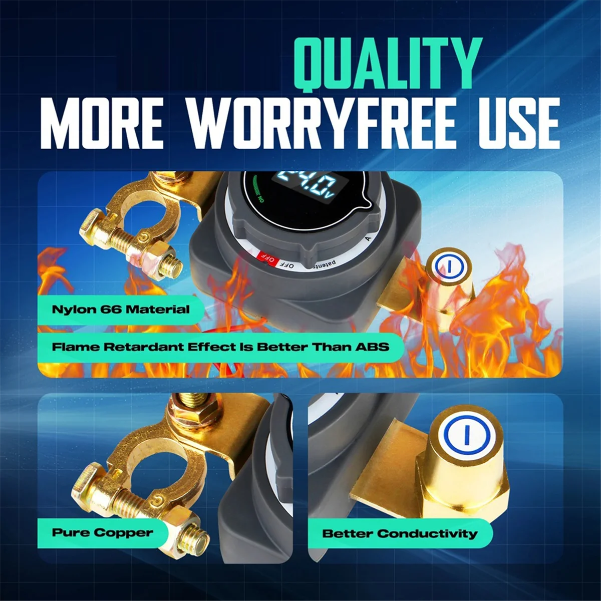 Interrupteur de déconnexion de batterie supérieure avec voltmètre, interrupteur marche/arrêt DC 5-80V pour bateau marin RV voiture camion