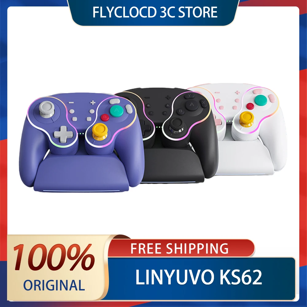 

LinYuvo KS62 Беспроводной контроллер с зарядной станцией для коммутатора/ПК/Android Ретро GameCube Turbo PC Gamer Подарки на заказ