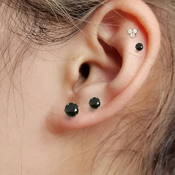 Fashionable 3/4/5/6/7/8MM Black Stone Crystal Stud Earrings Gorgeous Zircon Earing for Women Men Fashion Hippie Jewelry Gifts