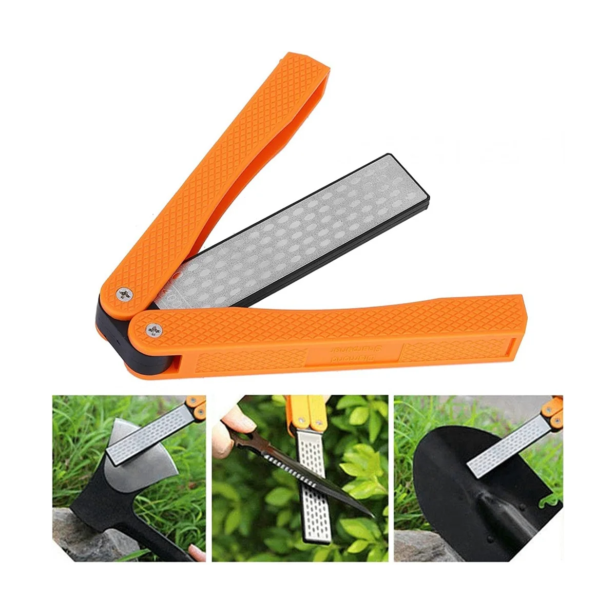 Double Sided Diamond Sharpener, Handheld Fine Coarse Diafold Blades Sharpening Stone 400/600 Grit Orange