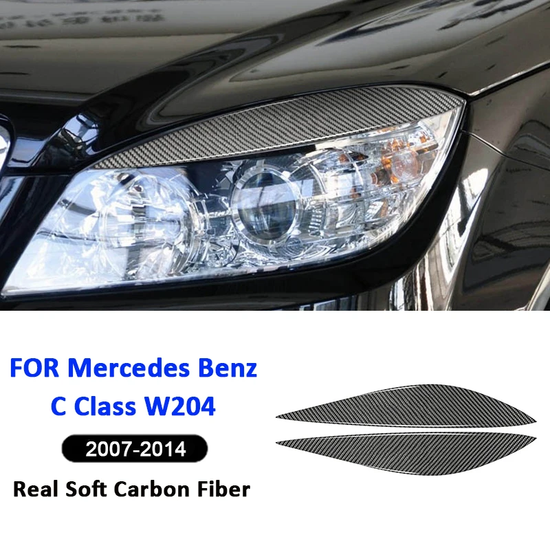 For Mercedes Benz C Class W204 2007-2014 Carbon Fiber Car Headlight Eyebrow Protection Anti-scratch Strips Decorative Sticker
