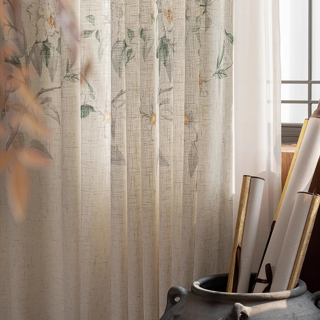Song-style Aesthetic National Style Gauze Curtain New Chinese-style Linen Yarn Translucent Bedroom Luxury 2025 New Model