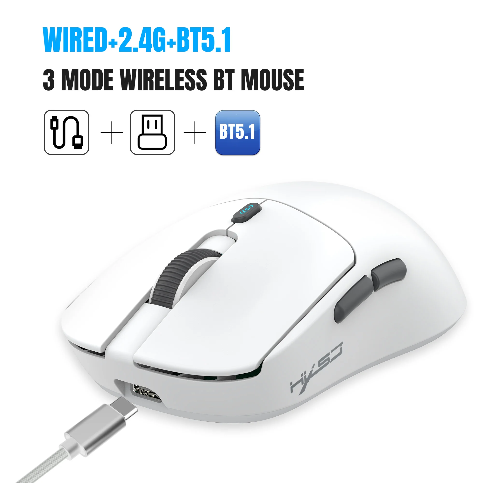 HXSJ T68 Wireless Mouse 2.4G BT5.1 Wired Tri-Mode Rechargeable Gaming Mouse 12000DPI Adjustable E-sports Mice Lightweight 6 keys