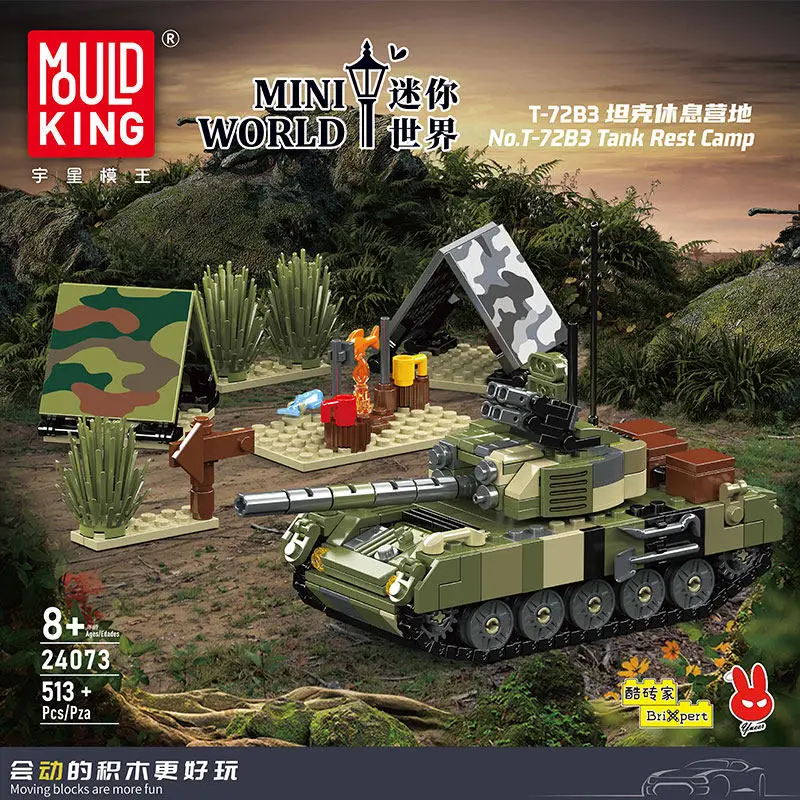 

No.T-72B3 Tank Rest Camp 513PCS Building Blocks Set Tank Turret Model War & Military Scenes Boys Toys Gifts Mould King 24073