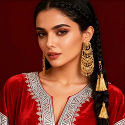 Algerian Bridal Heavy Earring with Tassels Gold Plated Drop Earring for Women Moon Shape Dangle Earrings Bijoux Marriage