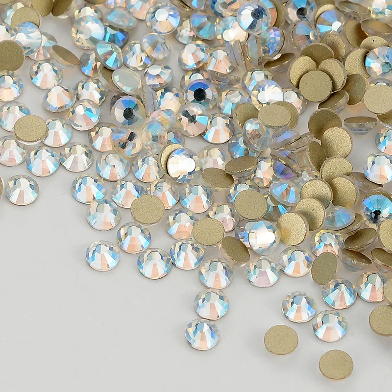 SS3-SS50 Blue Moonlight Glass Flatback Rhinestone Glitter Round Golden Bottom Glue On Crystal Stones for Fabric Dress Decoration