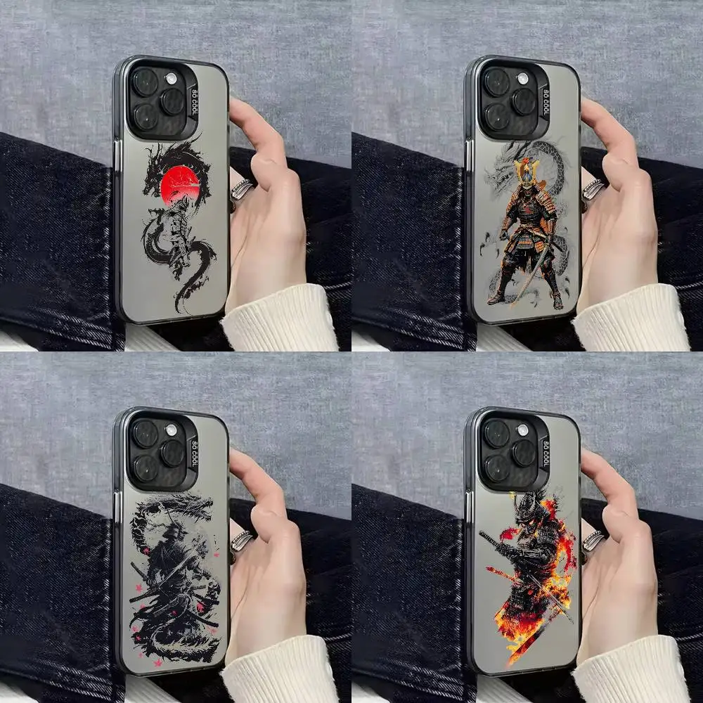 

Japanese Bushido Samurai Line Dragon Phone Case For iPhone 16,15,14,13,12,11,Mini,Pro,E,SE4,XS,MAX Black IMD Box