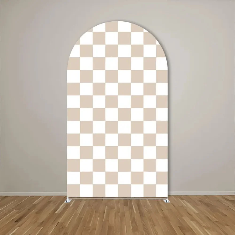 Mehofond Arch Backdrop Gentle Minimalist Daisy Checkerboard Pattern Kids Baby Birthday Party Decor Studio Photography Background