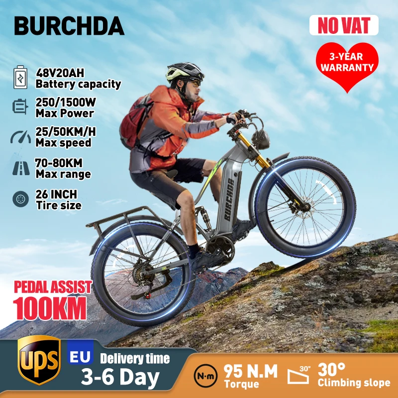 BURCHDA-Adultelectric bicycle  RX80, Large Capacity Battery 48V 20Ah, 26 inch, Mountain City Electric Bike, 50 KM/H, fatbike