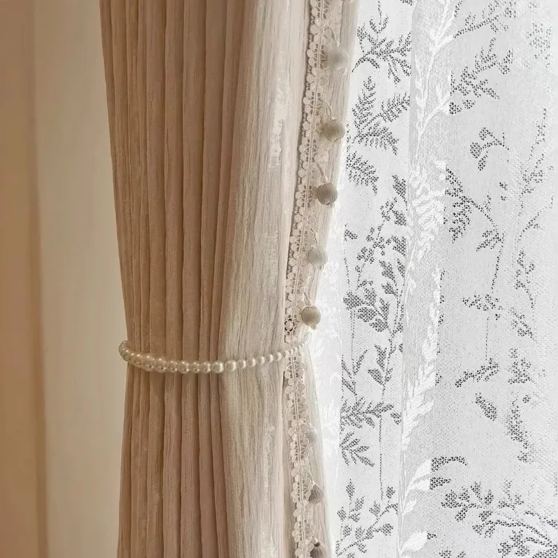 Custom Size French Creamy Luxury Curtains for Living Room Bedroom Dining Half Shading Blackout Chenille Modern Grace White Tulle