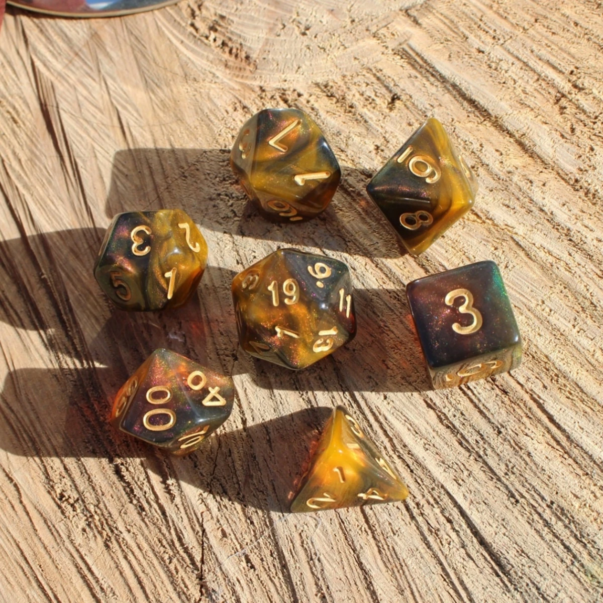 Starry Sky Dice para DND Dungeons and Dragons, Honey Gold, Galaxy, RPG, Tabletop, Role Playing, D & D, 7pcs, conjunto