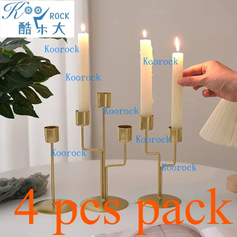 4 pcs pack retro candlelight dinner props, Household menorah candlestick ornaments, simple and romantic home table decorations