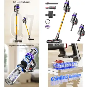 600W 50KPA Cordless Vacuum, 65 Mins Run Time, Self-Standing with Wall Mount, LED Display, Ideal for Carpets, Pet Hair, Hardwood