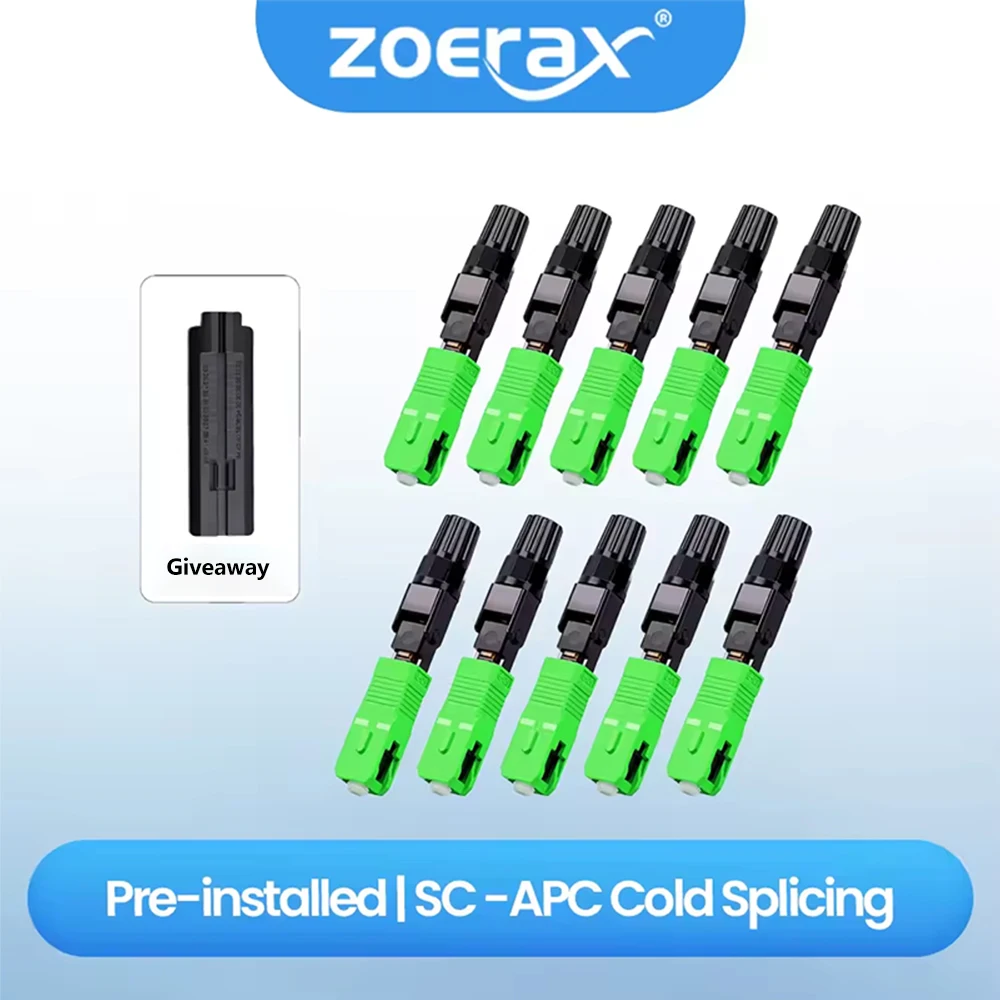 ZoeRax 10PCS SC APC Embedded Optic Fiber Quick Connector for FTTH Reusable Fusion Fiber Optical Cold Adapter Connect Tool