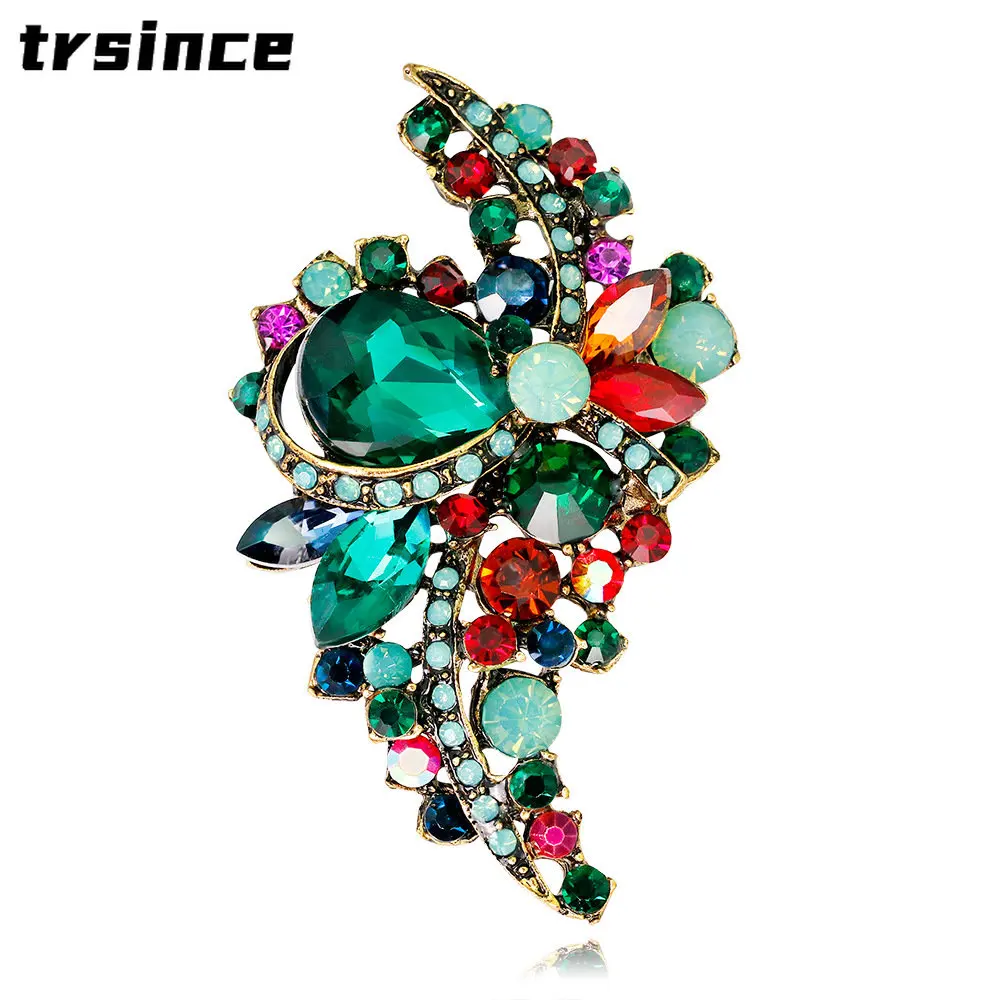 Women Luxury Colored Rhinestone Vintage Brooches Pins Crystal Floral Corsage Classic Exquisite Jewelry Badge Banquet Accessories