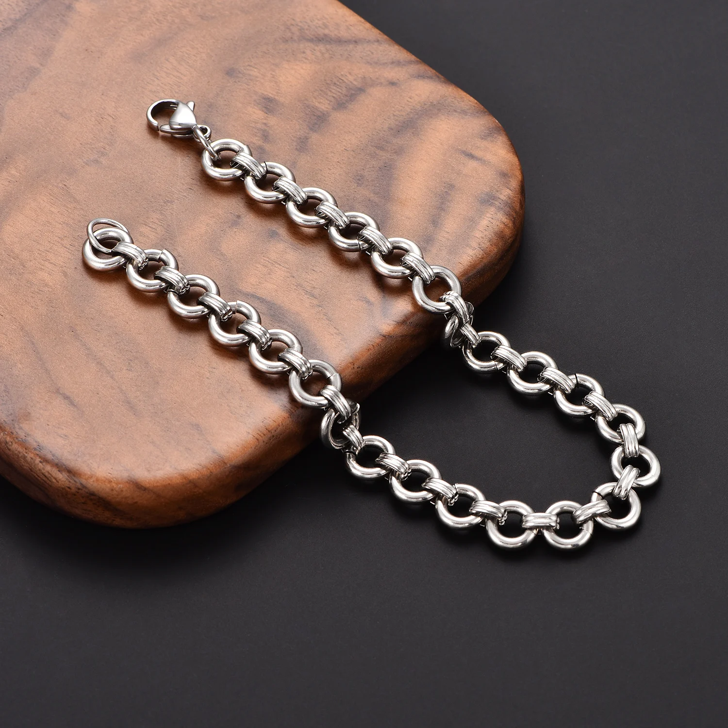 8MM Rundes Armband aus Edelstahl, O-förmige Glieder, versilberte Handkette, minimalistische Fußkettchen, Metallschmuck – Detail 6