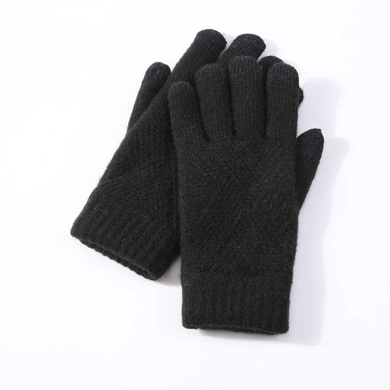 

Women Winter Warm Knitted Full Finger Gloves Female Solid Woolen Touch Screen Mittens Girls Thick Warm Cycling Driving Gloves